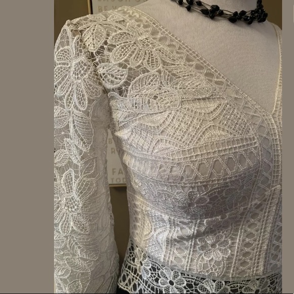 NEW TADASHI SHOJI V Neck Lace Stretch Crepe Gown - Picture 2 of 8